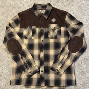 Men's 100% Cotton Plaid and Corduroy Button-Up Shirt, Size XL, EUC